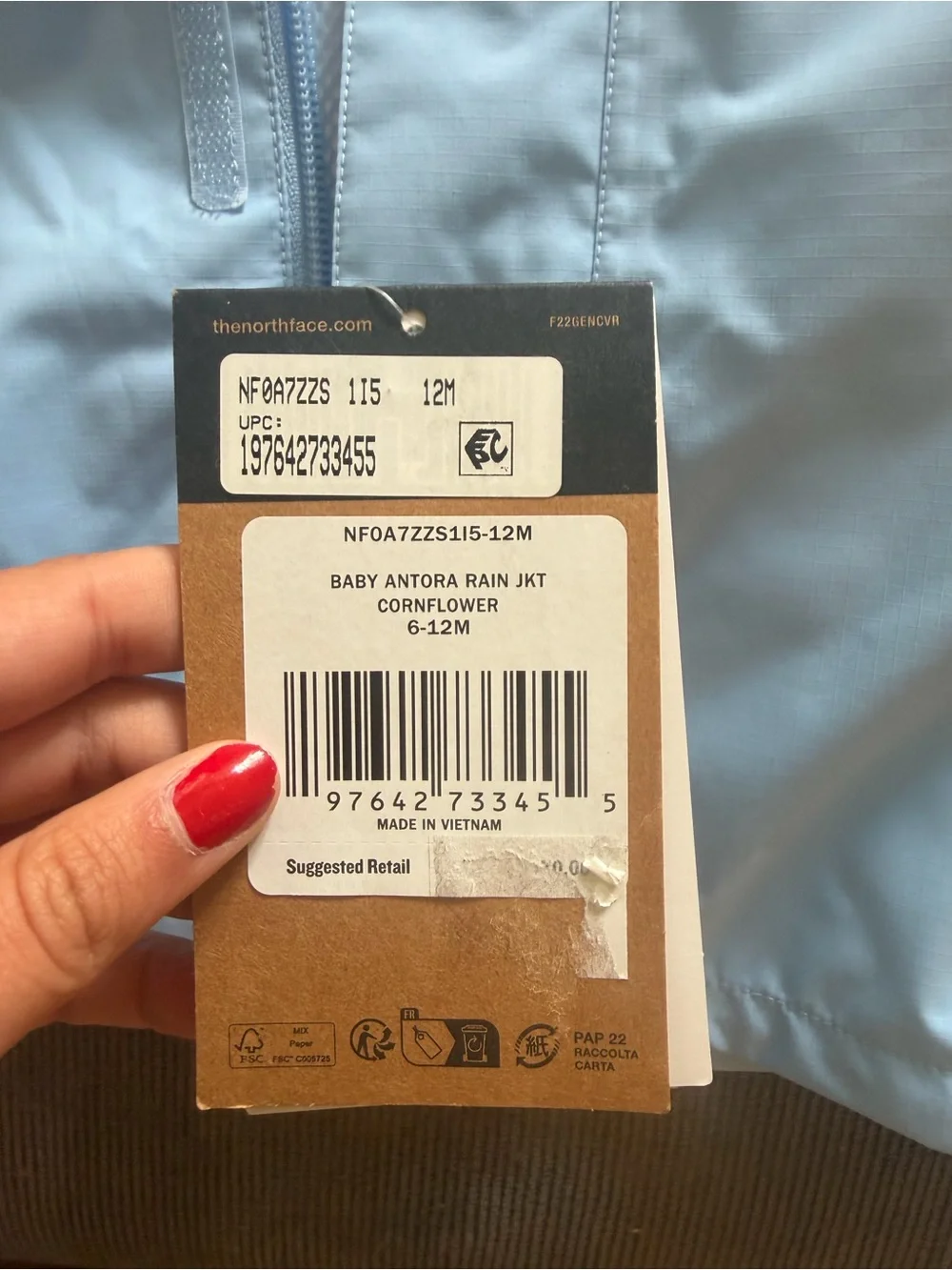 The North Face Pale Blue Kids Hooded Rain Jacket 6-12 months